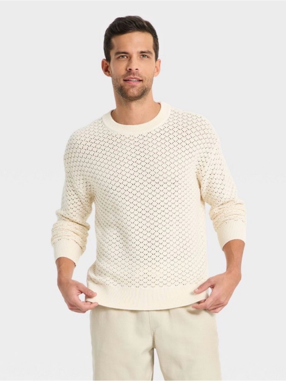 Men Open-Work Crewneck Sweater - Goodfellow & Co